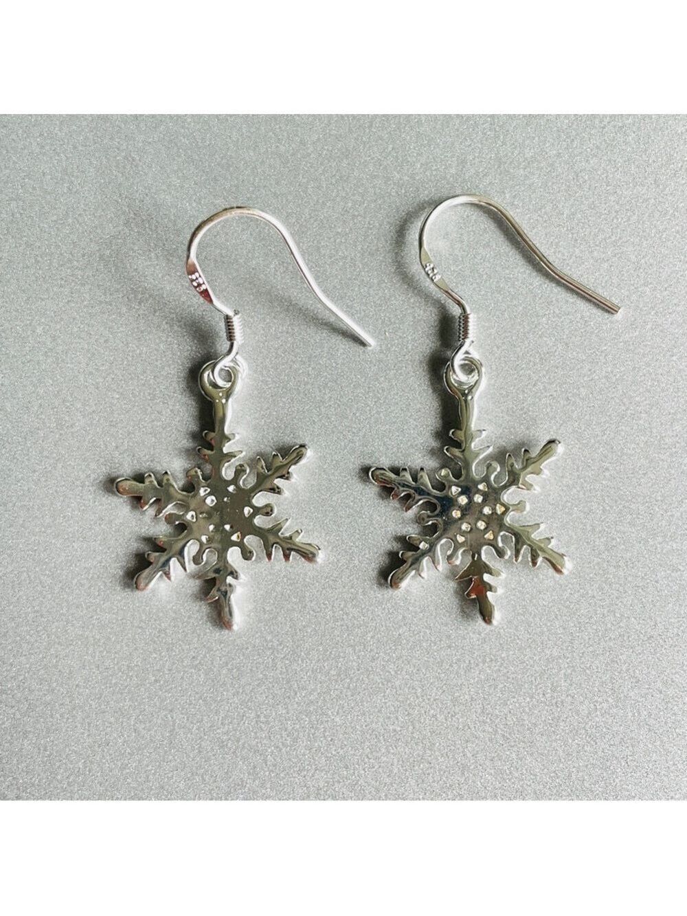 Snowflake Dangle Sterling Silver Earrings Festive Frozen Winter Christmas - Picture 2 of 8
